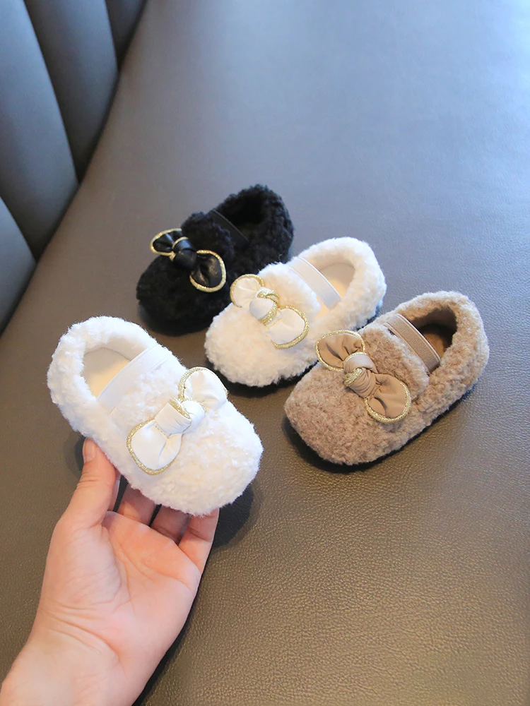 

Autumn Winter New Baby Girls Flats Shoes Princess Velvet Shoes Children Cotton-padded Shoes Fut Boots