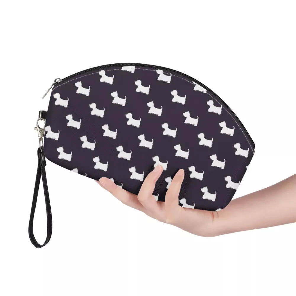 

Westie Print Women Sickle-shaped Makeup Cosmetic Bag PU Leather Portable Make Up Bag Necessaire Feminina Multifunction Wash Bag