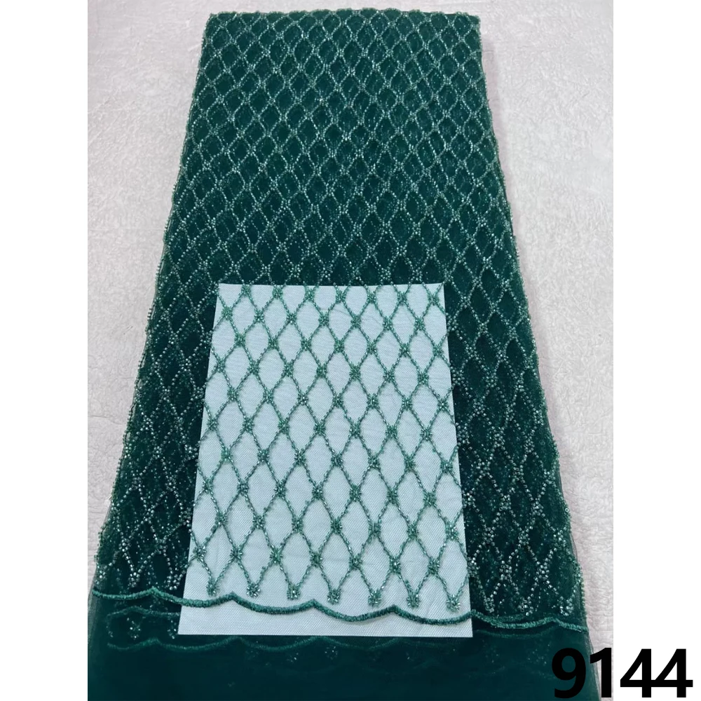 

African Heavy Beads 2023 High quality Nigerian glitter with pearl lace French tulle fabric party dress sewn 5 yards