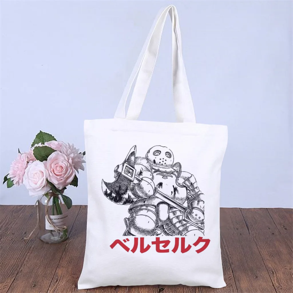 

BazusoHandbag BERSERK Manga Series Shoulder Canvas Bag Teens Storage Pocket Double Print Shopper HandBags Vintage Pouch Tote Bag