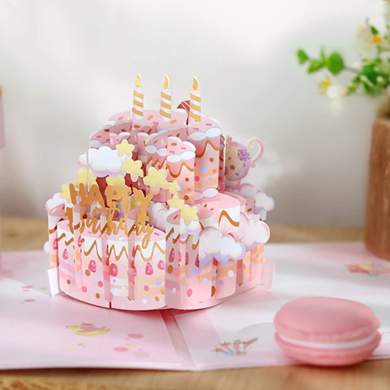 3D открытка на день рождения открытки ручной работы с выдвижным тортом