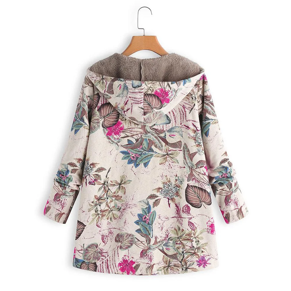 Harajuku Women Winter Warm Floral Hooded Jacket 2022 Flower Print Hoody Vintage Coats Winter Padded Jacket Women Parkas