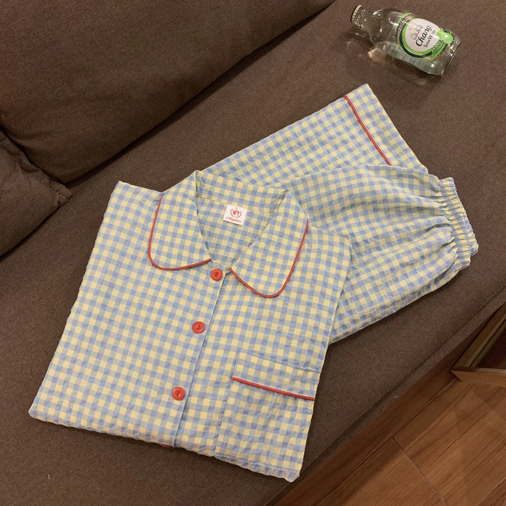 

Пижама женская клетчатая с длинным рукавом и брюками