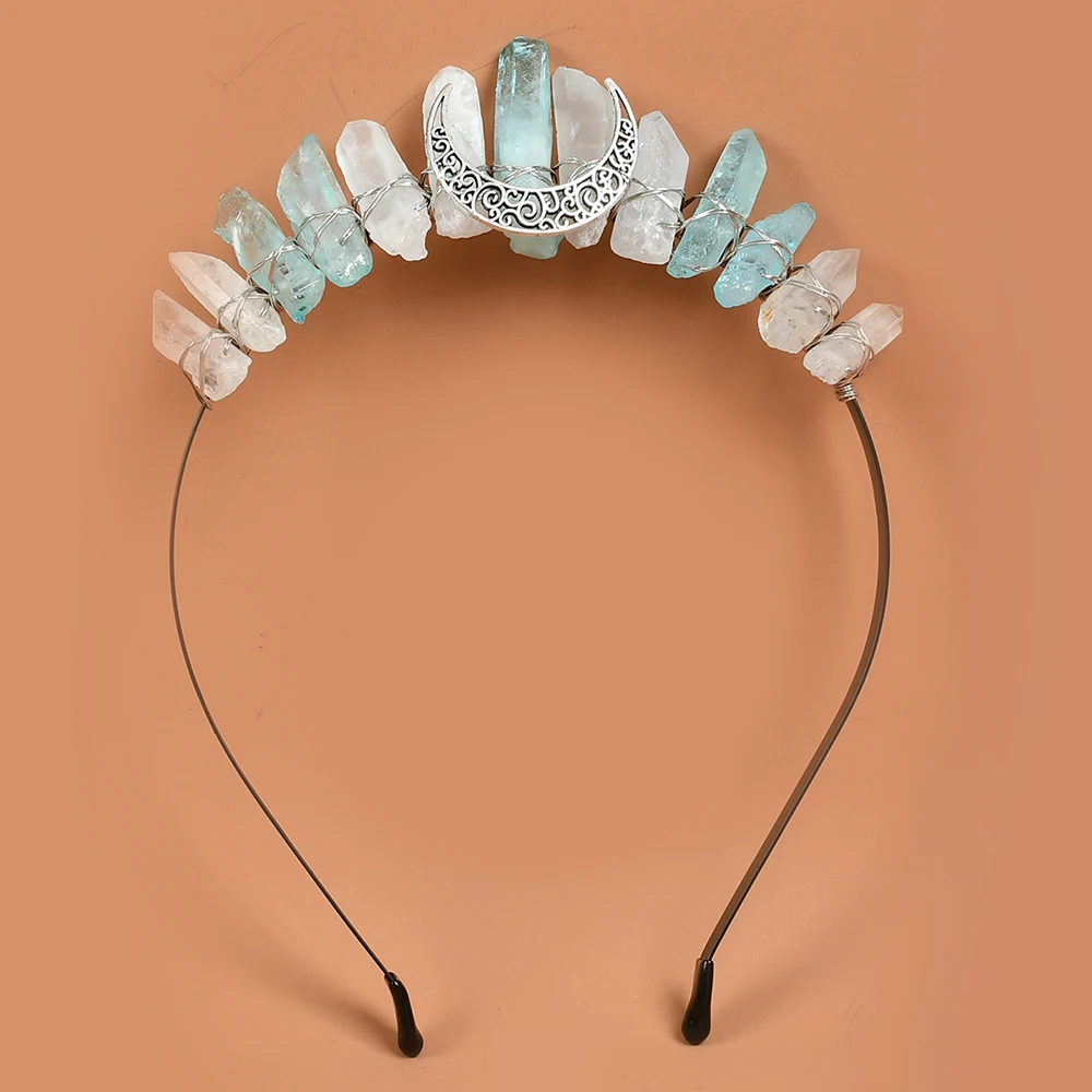 

Hair Clip Point Pendants Hair Hoop Quartz Tiara Raw Crystal Moon Headband Mermaid Crown Wedding Headwear Bridal Hair Accessories