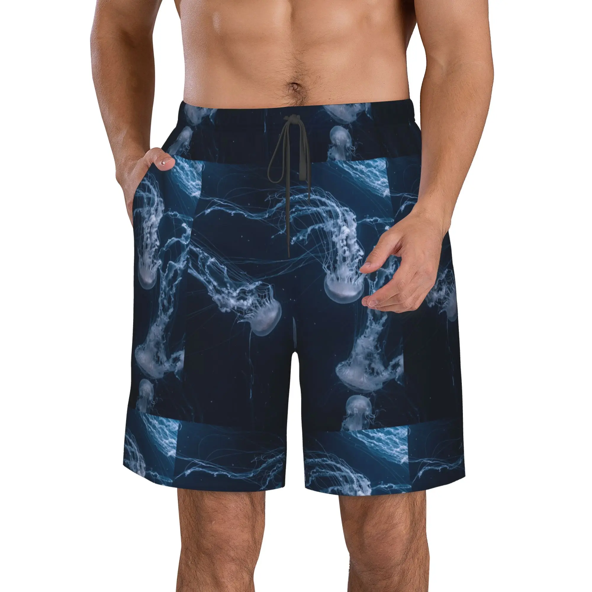 

Jellyfish In Deep Ocean Swim Trunks Men Quick Dry Swim Shorts Stretch Water Beach Shorts with Compression Liner Zipper Pocket S