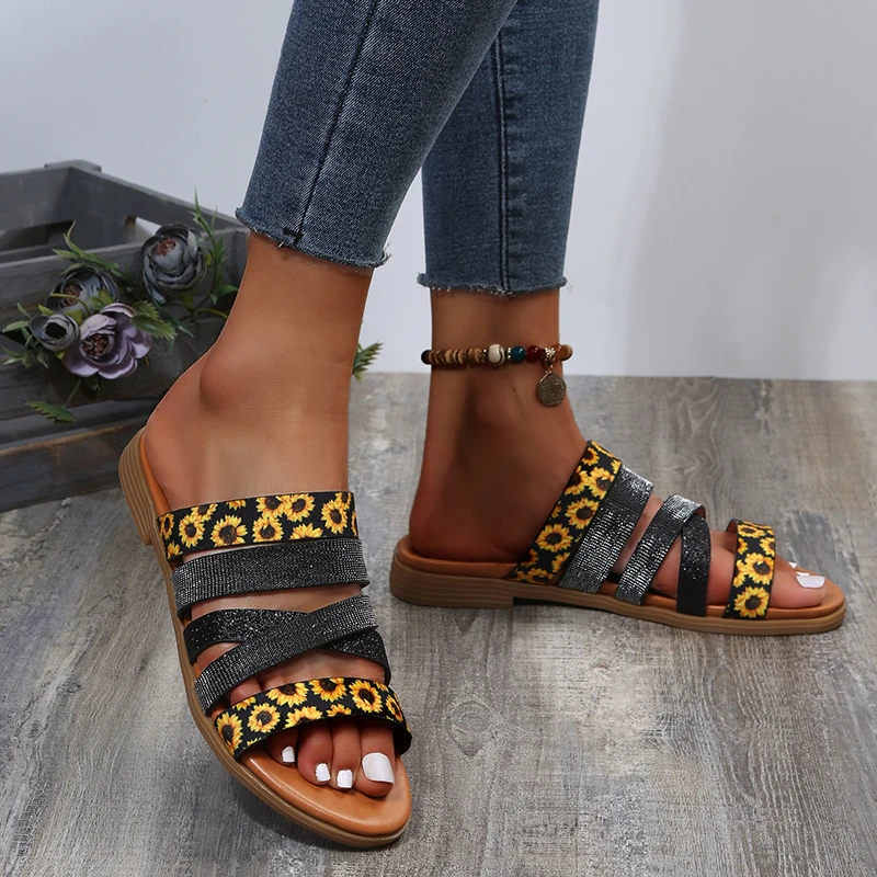 

New Summer Women's Large Size Beach Flat Leopard Print Open Toe Sandals Beach Slip On Slides Brand Design Sandals & Slippers