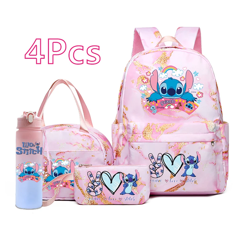 4 шт. рюкзак Disney Lilo &amp Stitch для девочек с сумкой обеда 750 мл пенал бутылки водой