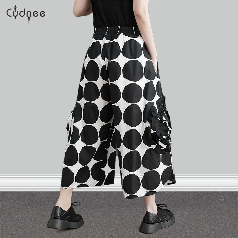 Женские широкие брюки с карманами свободные повседневные высокой талией деловые