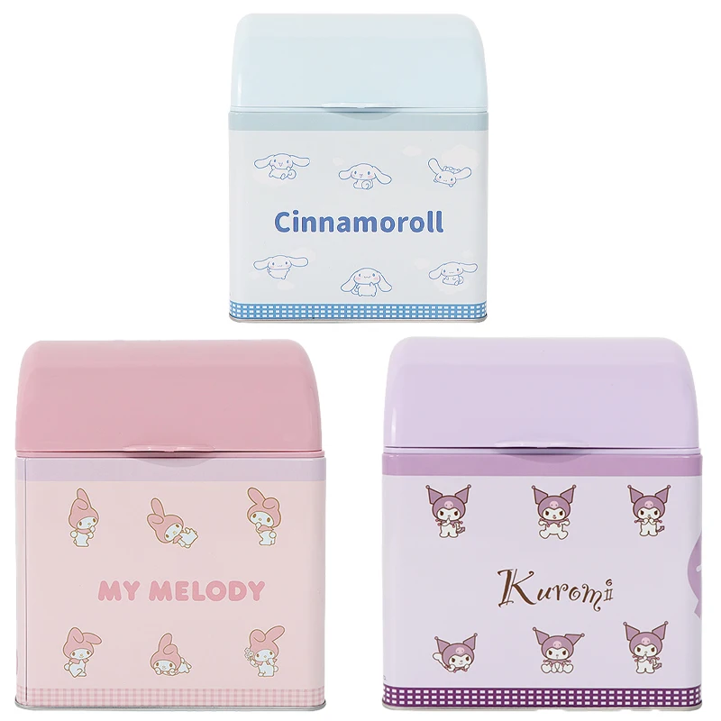 

17Cm Sanrios Kawaii Cinnamoroll Kuromi Mymelody Tinplate Storage Box Cute Desktop Storage Box