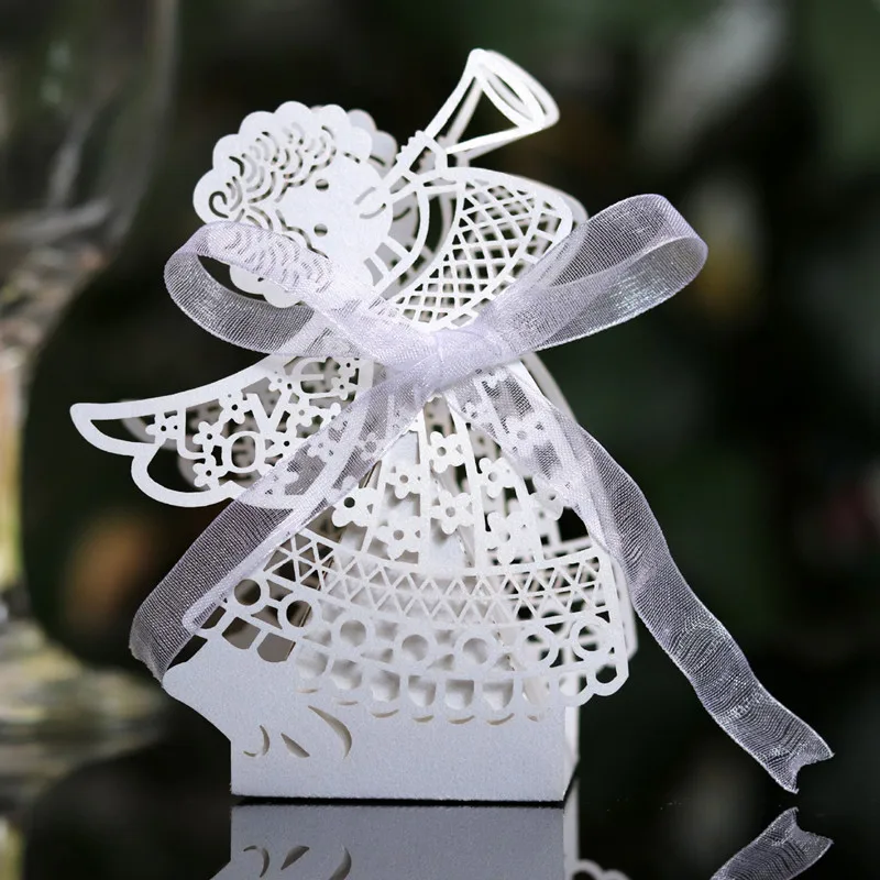 

20pcs Laser Cut Candy Boxes Angel Gift Box for Baby Shower Baptism Birthday First Communion Christening Wedding Party Favor Bag