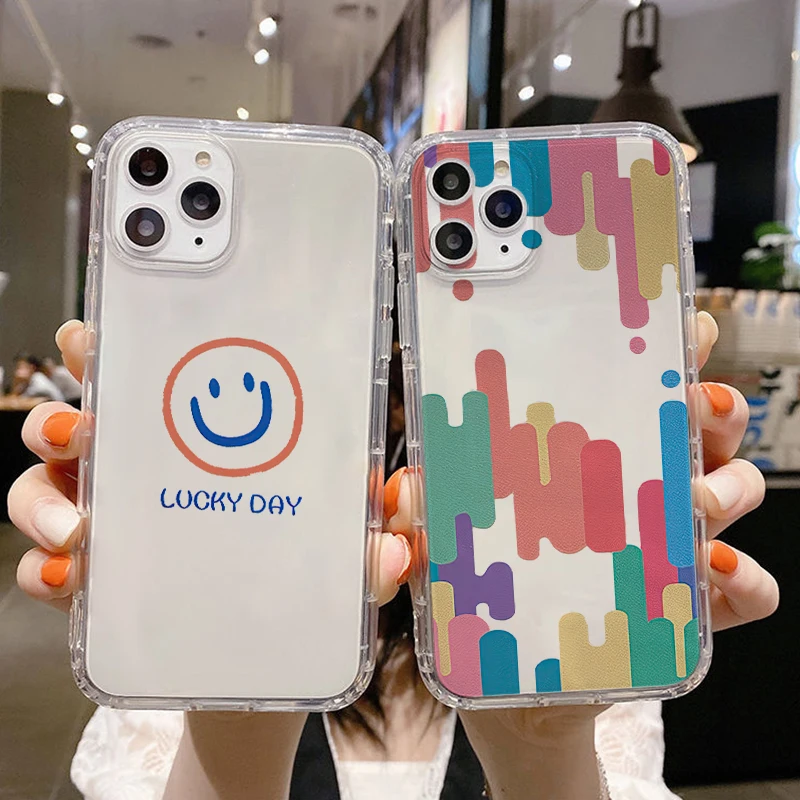

Rainbow Luxury Ultra Thin Clear Phone Case For Apple iPhone 11 12 13 Pro 12 13 Mini X XR XS Max SE 5 6 6s 7 8 Plus Soft Black