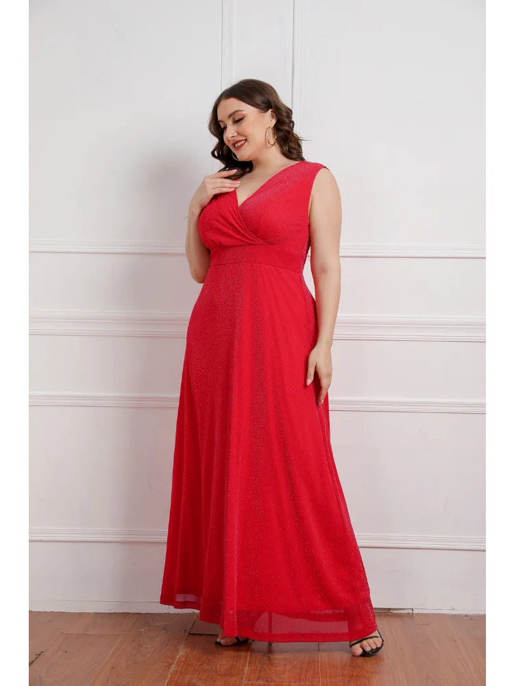 Plus Women's Summer New Sleeveless V-Neck Dress Dress Spot vestido plus size mujer