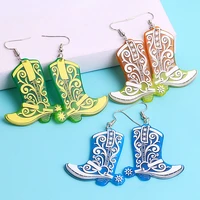 trendy cowboy boots pendant earrings for women fashion acrylic uv reversible printing shoe drop earrings chic jewelry gifts