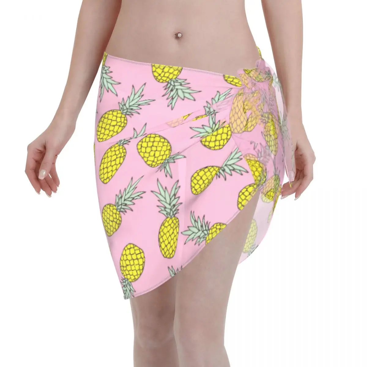 

Summer Pineapple Fruit Pareo Swimwear Cover Ups Women Pink Perspective Beach Short Skirts Bikini Cover-Up Sarong