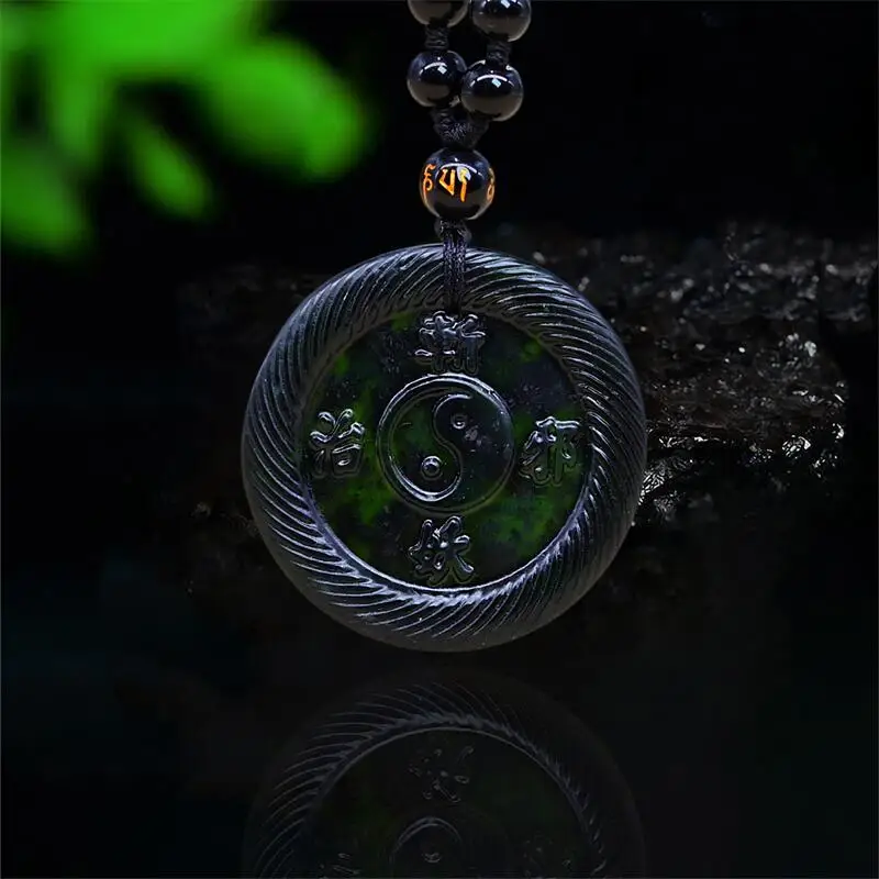 Black Jade Tai Chi Pendant Men Man Luxury Necklace Amulets Amulet Gemstones Fashion Natural Accessories Carved Pendants Jewelry