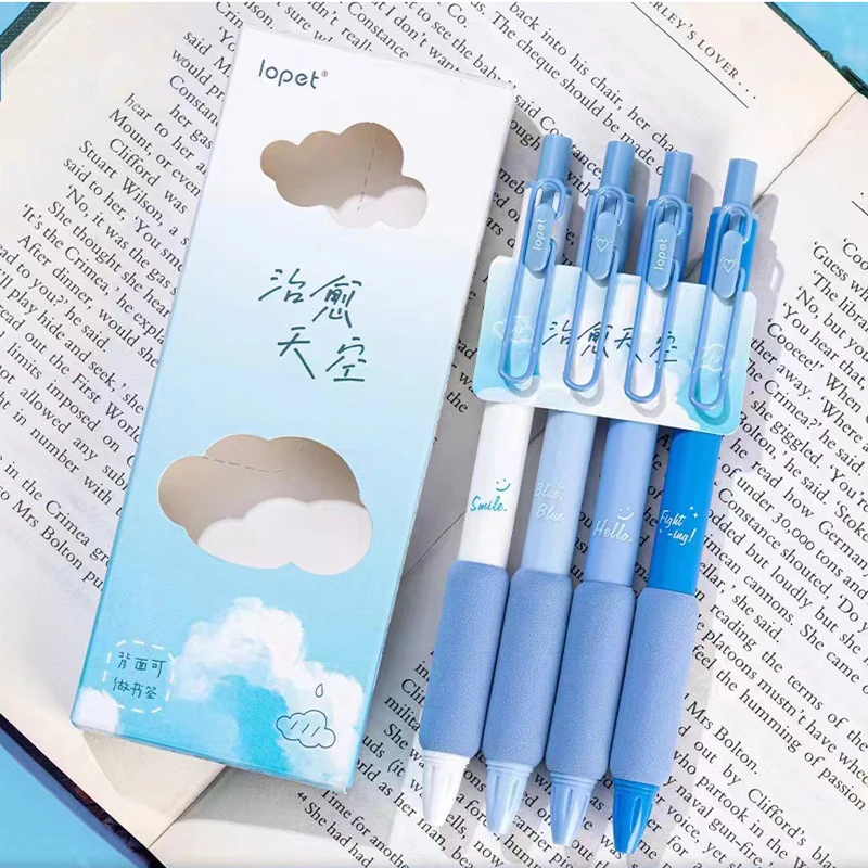 

4PCS/Pack Blue Series Gel Pen Set Black Refill 0.5MM Writing Pen For Students Soft Touch Stationery Pen Office School Supply New