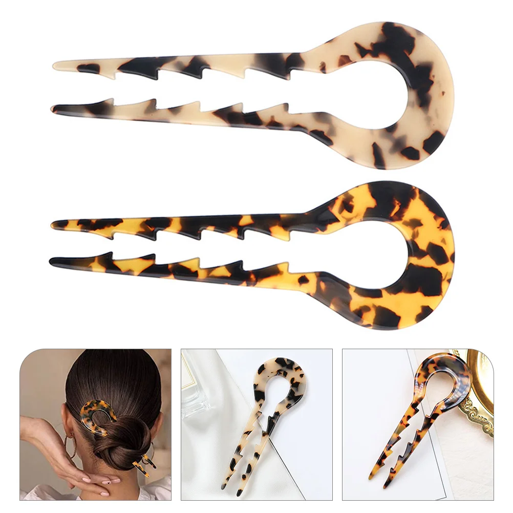 

2 Pcs Cellulose Acetate Sheet Hairpin Girl Accessories Bun Fork Stick Women Sticks Buns Shaped Woman