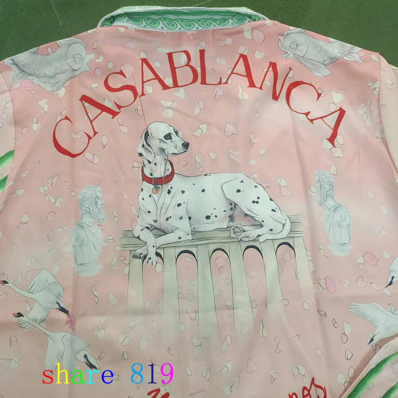 Spotted Dog Fly Bird Print CASABLANCA Short Set Men Women Hip Hop Hawaiian Beach Short Sleeve Shirt Shortpant Suit