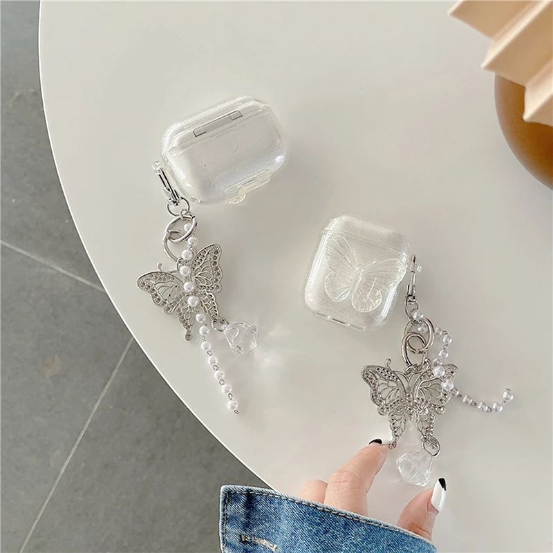 Фото Прозрачный 3D браслет с бабочкой чехол для наушников Airpods 1 2 мягкий беспроводной Прозрачный 3D браслет с бабочкой чехол для наушников Airpods 1 2 мягкий беспроводной