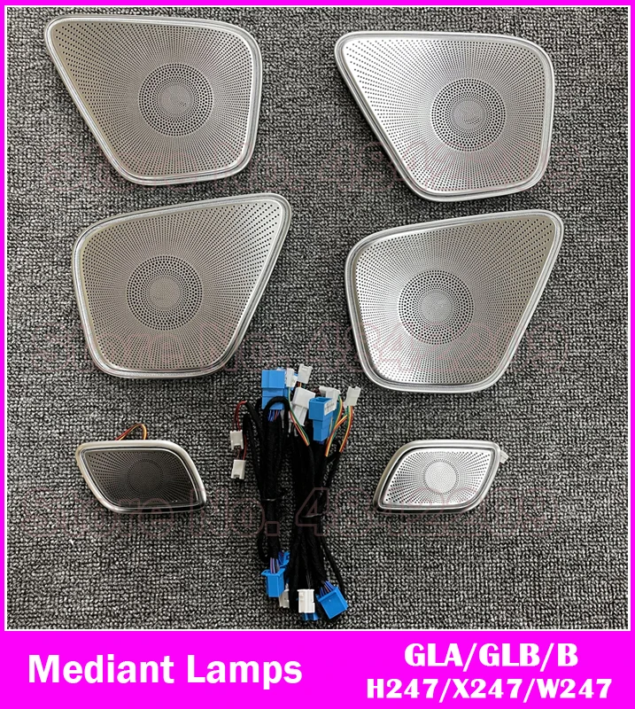 

Светодиодная декоративная лампа для приборной панели и дверей для Mercedes-Benz GLA H247, B W247, GLB X247, 64-цветная подсветка воздуховодов и динамиков