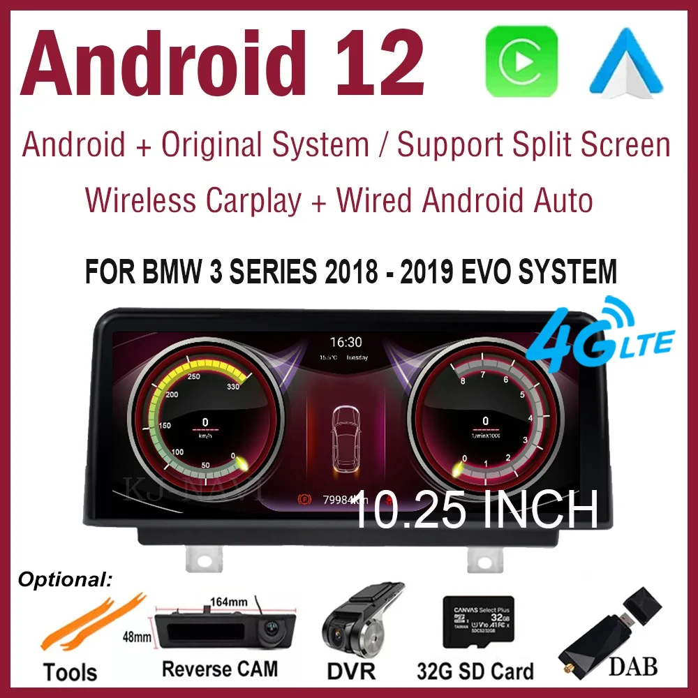 

Автомобильный мультимедийный видеоплеер Carplay, 10,25 дюйма, Android 12, радио, GPS-навигация для BMW 3 серии 2018 - 2019 EVO