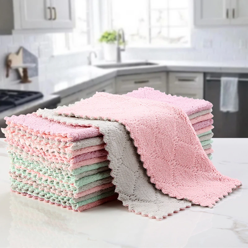 

10PCS Kitchen Dish Cloth Non-oily Scouring Pad for Cleaning Super Absorbent Microfiber Double-sided Cleaning Towel