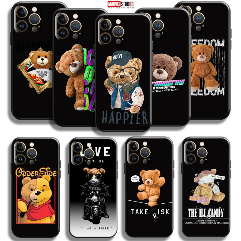 

Luxury Cute Bear For Apple iPhone 13 12 11 Pro Max Mini X XR XS Max SE 5 5s 6 6S 7 8 Plus Phone Case Liquid Silicon Back Soft