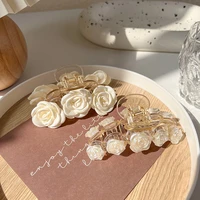 2022 korean spring summer new trendy big white rose flower hair claws crabs for women hair accessories hair clips wholesale