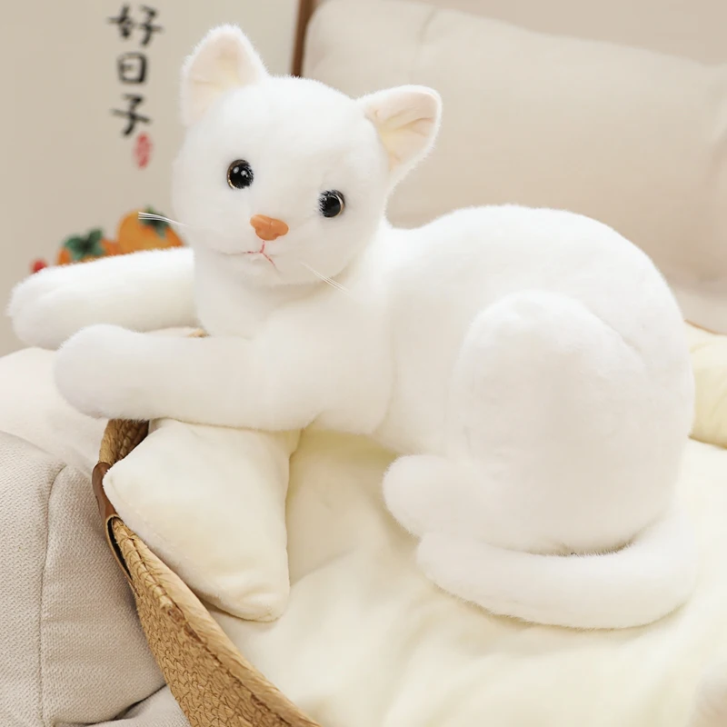 

Kawaii Lifelike Cat Plush Toys Doll Soft Baby Toys Stuffed Pure Colors Grey White Kitten Toy Pets Animal Kids Birthday Gift