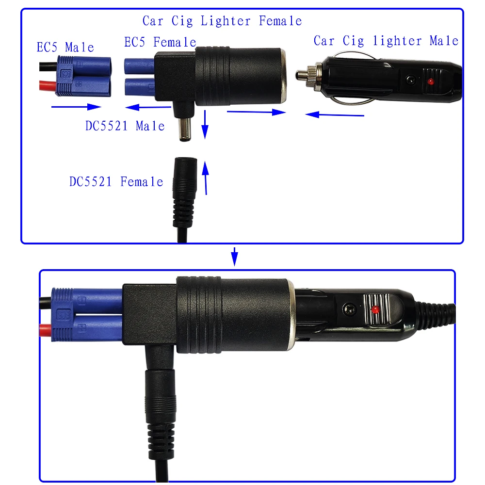 1 шт. Универсальный адаптер постоянного тока EC5 5 мм x 2 гнездо прикуривателя