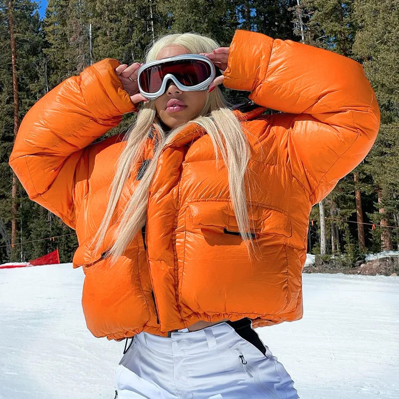 2021 Women's Fashion Autumn and Winter Solid Color Zipper All-match Thickening Short Padded Jacket Women's Long-sleeved Jacket