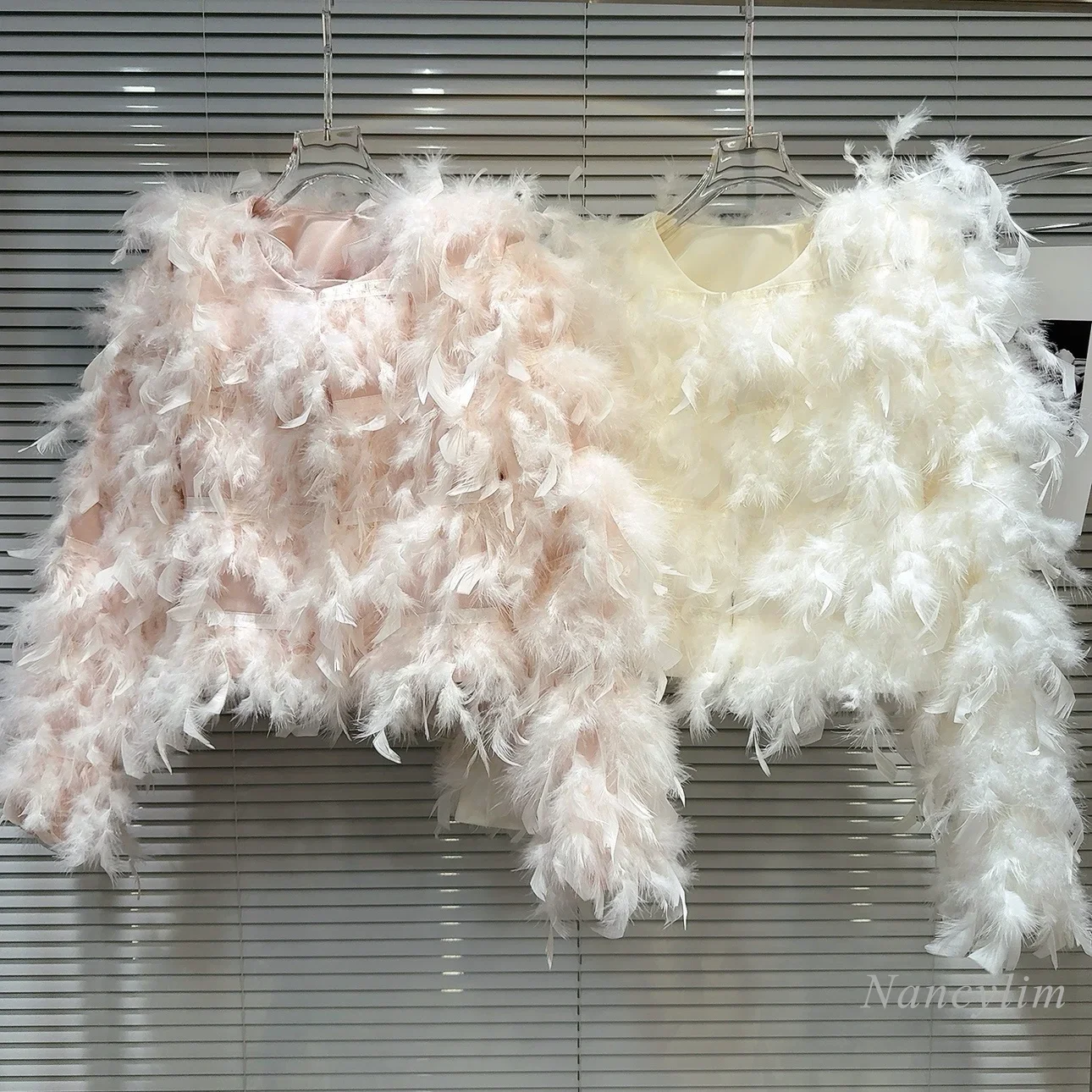 Новинка весна-осень шикарное искусственное роскошное пальто с перьями женское