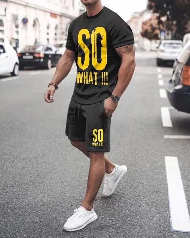 

New 2022 Summer Men's T-shirt Casual Simple Short Sleeve + Shorts Fashion Trend 3D Printing 2 Piece Set