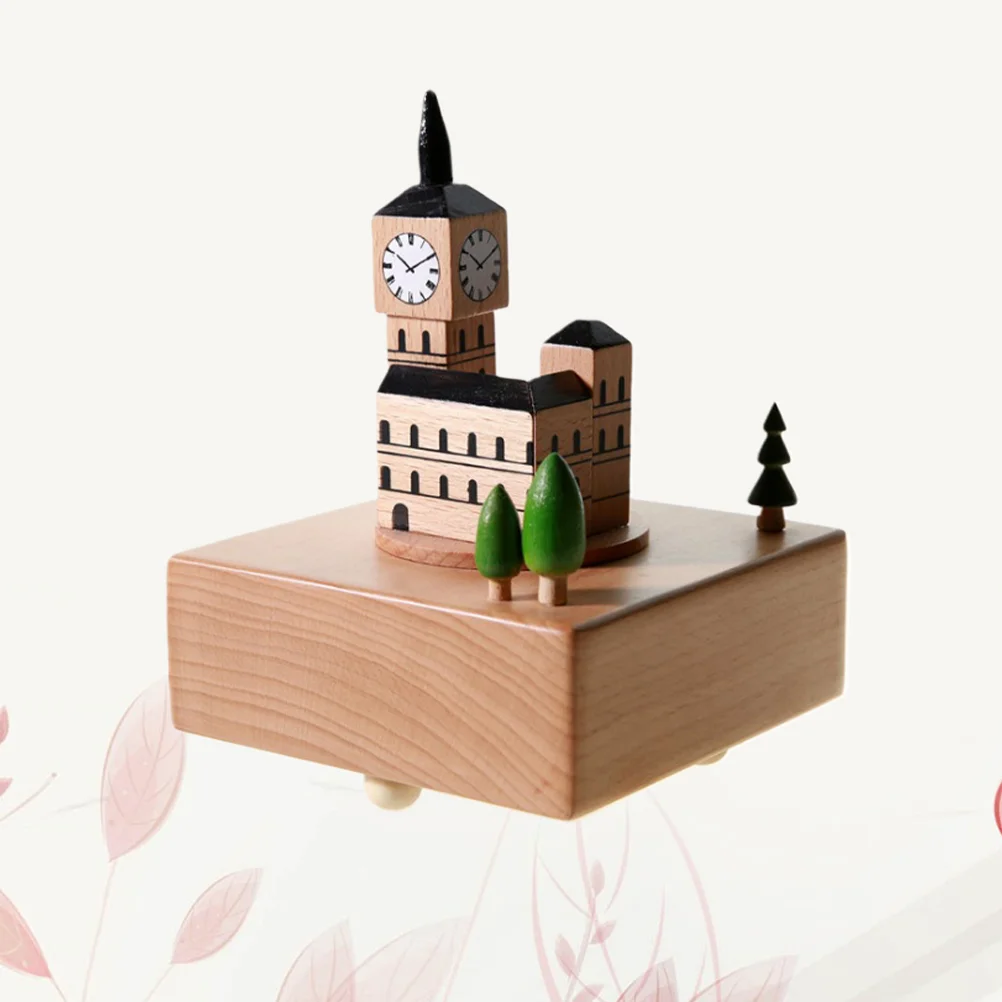 

1pc Wood Crfats Simple Architectural Model of Big Ben Clock Tower Box Desktop Ornament Miniature Box Decoration