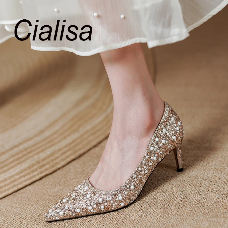 Cialisa Sexy Pointed Toe Women Pumps 2022 Autumn New Fashion Handmade Wedding Party Dress 6.5cm Thin High Heels Shoes For Ladies