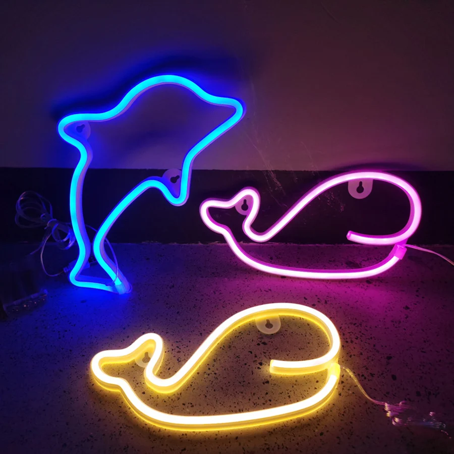 Fish Neon Lights Sign LED Whale Dolphin Modeling Lamp Nightlight Decor Wall Room Shop for Party Birthday Festival