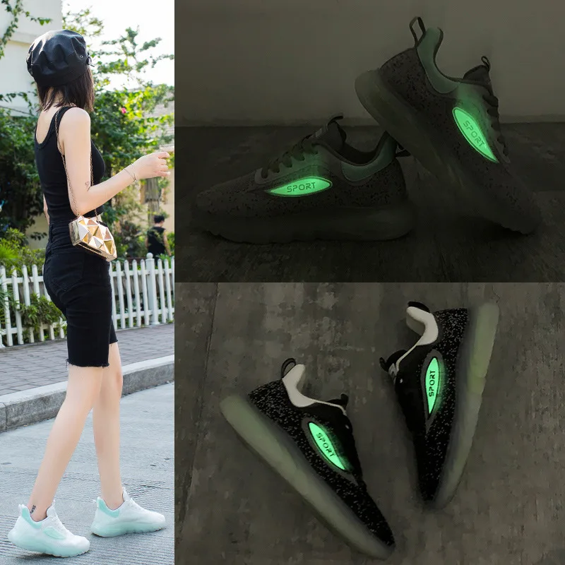 2023Luminous fly weaving sneakers female 2023 new Korean version of running board shoes female ins breathable casual shoes