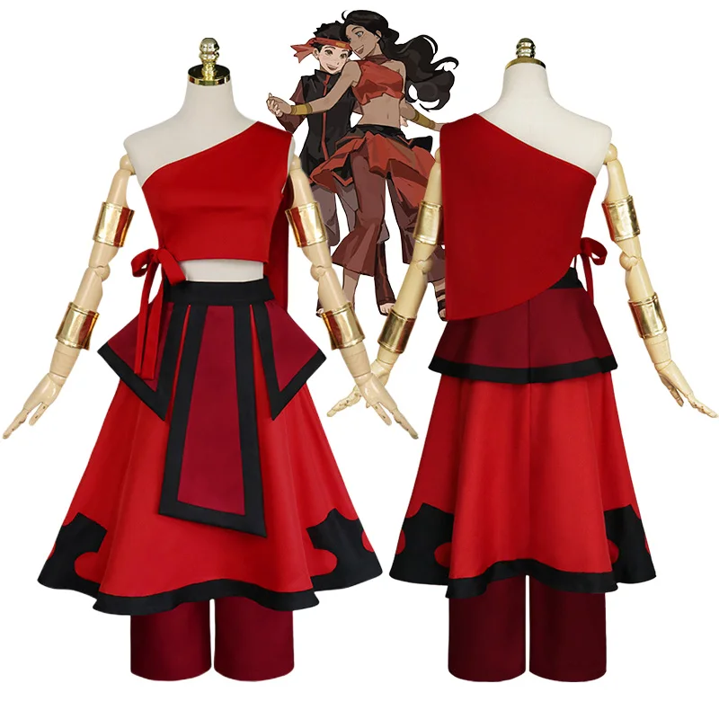 

Anime Fire Nation Katara Cosplay Costume Avatar The Last Airbender Cosplay Red Uniform Adult Women Halloween Carnival Clothes