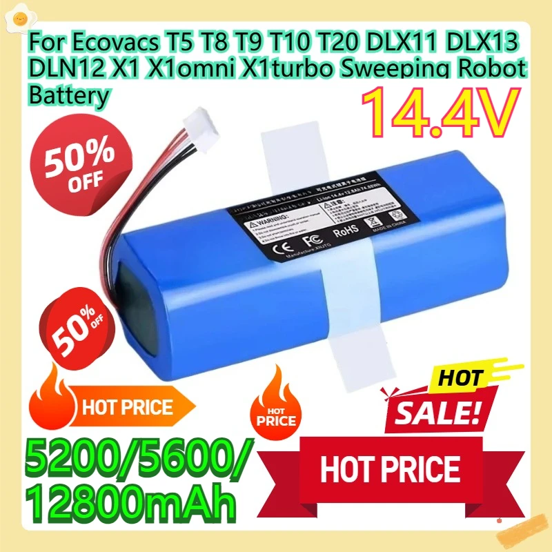 Фото Аккумулятор для робота-пылесоса Ecovacs T5 T8 T9 T10 T20 DLX11 DLX13 DLN12 X1 X1 Omni X1 Turbo, 12800 мАч, 14.4 В №1