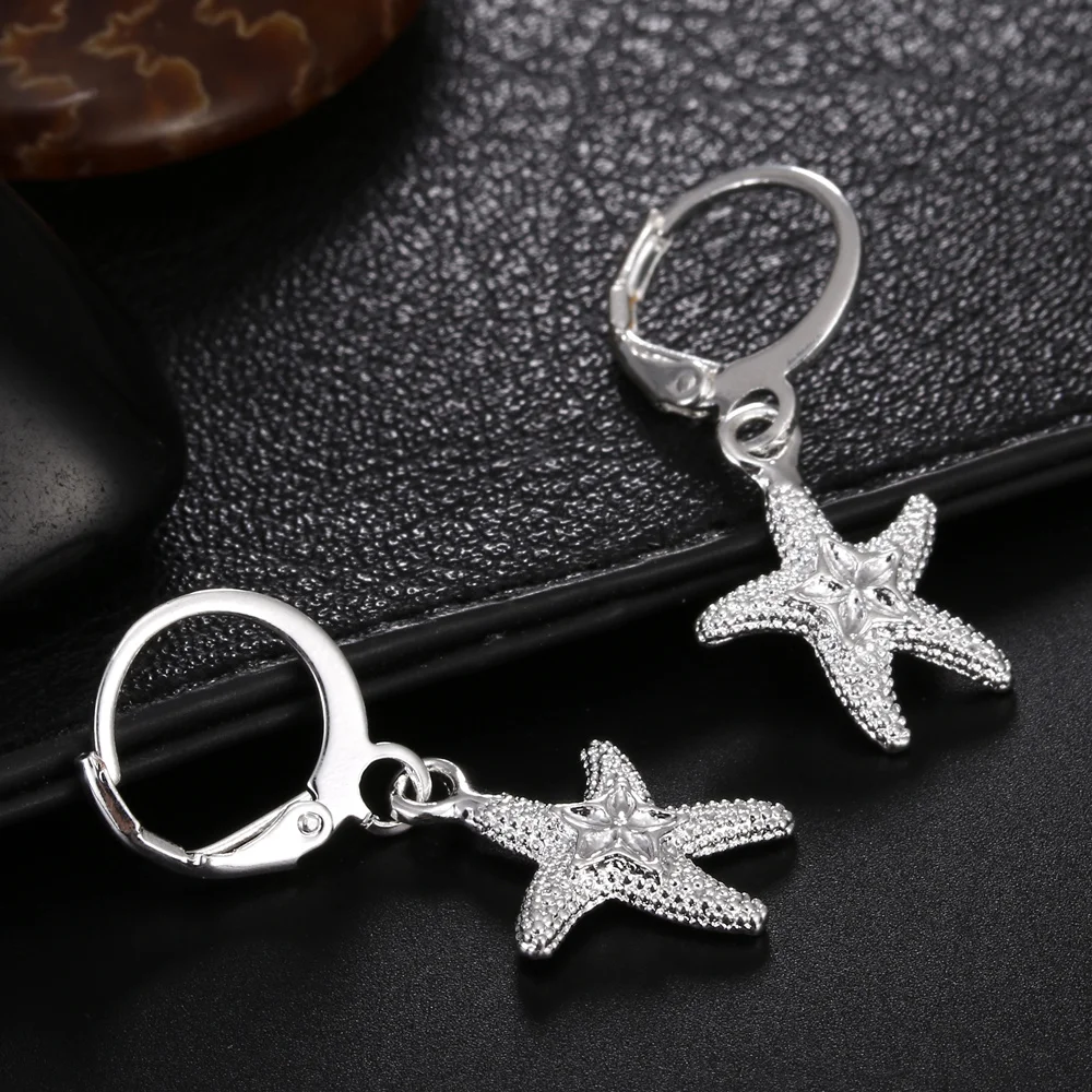 

Hot 925 Sterling Silver Pretty starfish earrings for women fine Ear clip high quality fashion party Jewelry Christmas Gifts