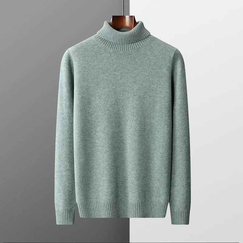 2023 New Winter Men's Seven-Needle Thickened Turtleneck 100% Wool Knit Sweater Casual Business Pullover