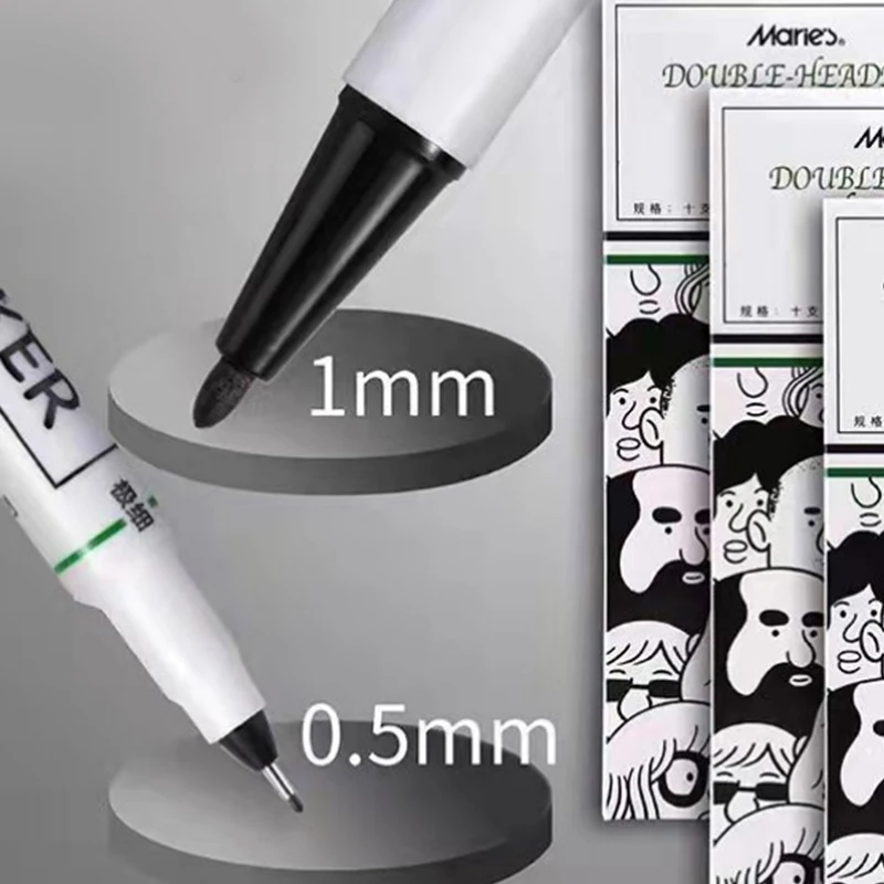 1pc/10pcs Black Double-headed Line Pen Waterproof Marker Pen Drawing Hook Pen Wear-resistant Fiber Pen Non-fading Oil-based Pen