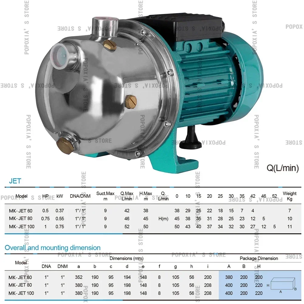 Водоструйный насос высокого давления из нержавеющей стали 0 5 л.с./0 75 л.с./1 л.с. 1
