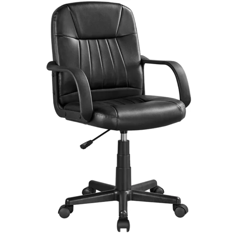 

Adjustable Faux Leather Swivel Office Chair, Black Barber Ergonomic Chair for Hotels or Libraries, High Density Sponge Covered