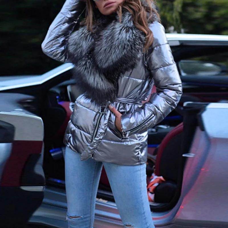 Large Size 5XL Women's Jacket Winter Warm Feathers Hooded Zipper With Belt Jacket Female Fashion Parka Cotton Padded Ladies Coat