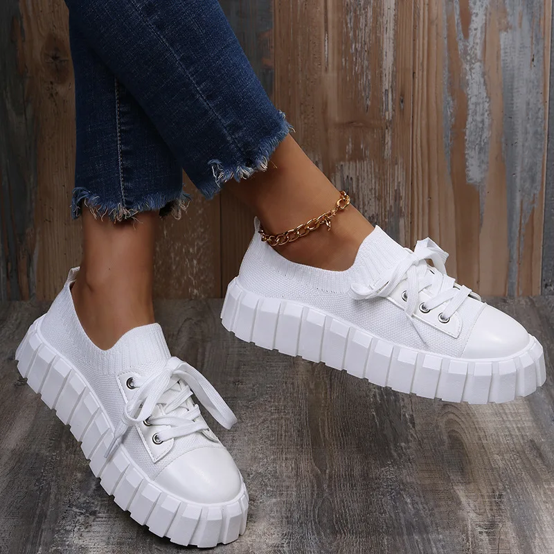 

Women Chunky Sneakers Plus Size 43 Spring Stretch Fabric Platform Casual Shoes Woman Fashion Breathable Walking Shoes