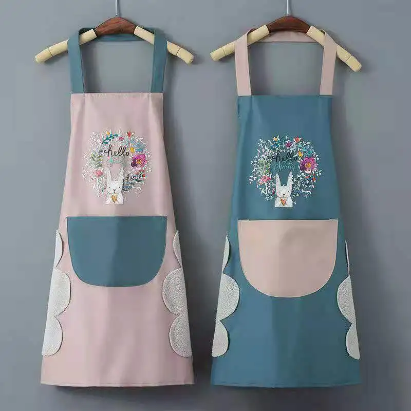 

Waterproof Apron Wreath Rabbit Kitchen Apron Oil Proof Coverall Hand Wiping Apron