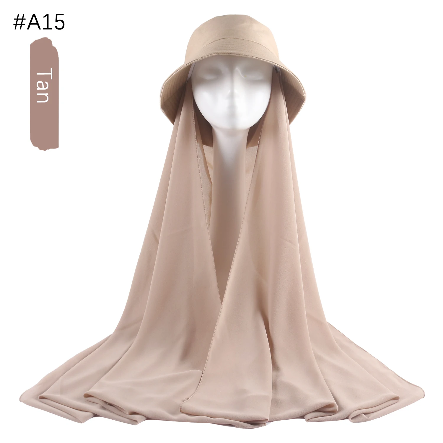 Musilm Women Chiffon Hijab With Bucket Hat Cap Summer Fisherman Caps with Chiffon HIjabs Ready To Wear Instant Chiffon HIjabs