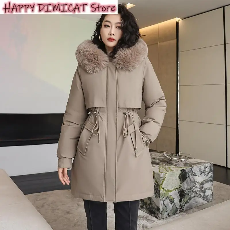 Женское теплое Свободное пальто с меховым воротником