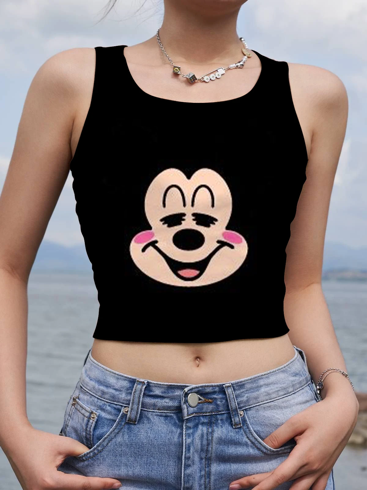 

Woman Clothes Fashion Women's Tshirt Yoga Fitness Tank Top Mickey Corset Disney Y2k Sleeveless Crop Minnie Mouse Tops Sexy Tees